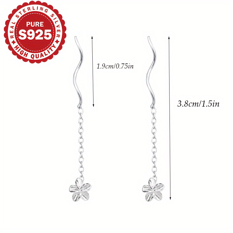 S925 Pure Silvery Five Flower Wave Ear Wire